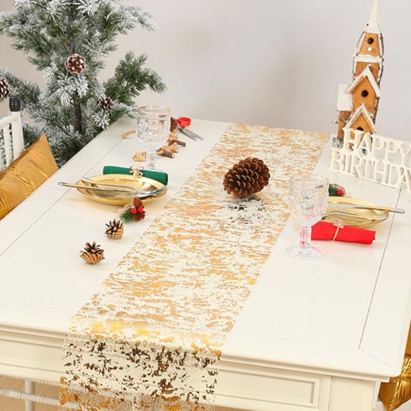 Gold Table Runner, 28CM×10M, Sparkling Glittering Tablecloth Decorative