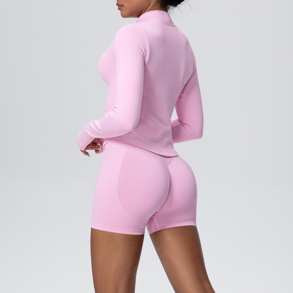 Women's Seamless Stand Collar Zip-Up Yoga Set with High Waist Leggings