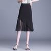 Women's Black Midi Skirt Spring/summer/autumn Fishtail Skirt Mid To Long Style High Waist Mesh Patchwork Skirt