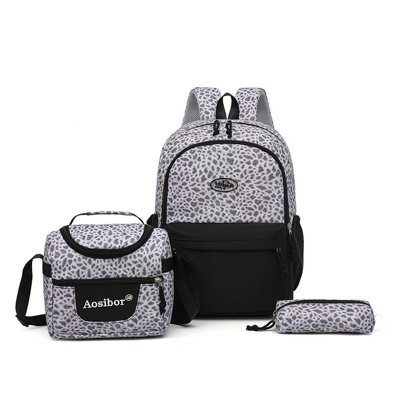 Sac à dos, Imprimé Léopard, Ensemble 3 en 1, Léger Grande Capacité, Sac pour Collège, Trousse à Crayons, Sac à Lunch noir