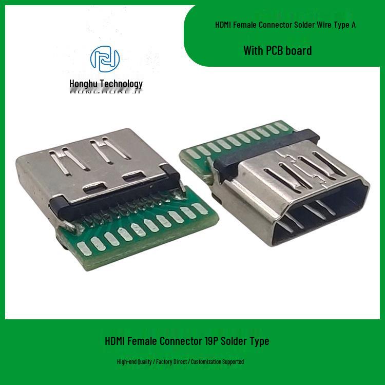 Зажимной HDMI-разъем 19P (мама) с оболочкой и печатной платой 19P Clamp-on Solder Wire Connector with Sheath