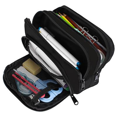 Black Large Capacity Multi Layer Pencil Case Student Pencil Bag School Stationery Supplies Box And Makeup Storage Bag