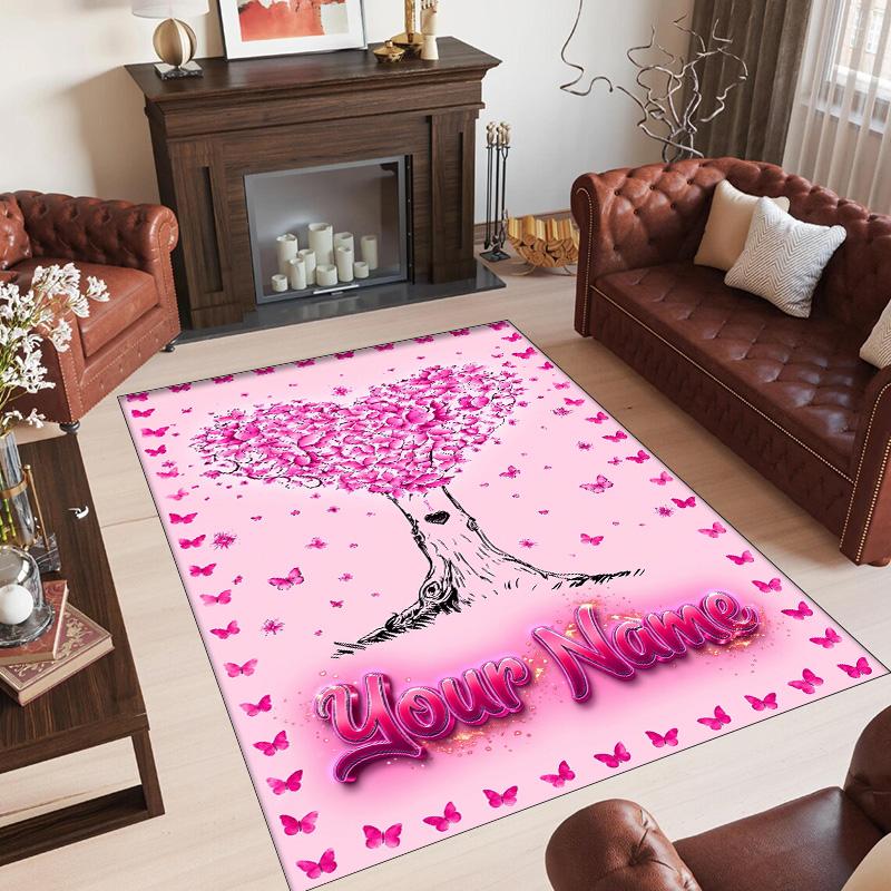Valentine Love Theme Crystal Velvet Rug Personalized Custom Name Text Soft Floor Mat Home Decor