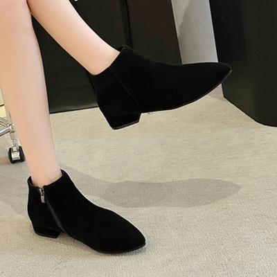 Dámské boty 2024 Módní zip Dámské kozačky Podzim Špičatá špička Jednobarevný semiš Krátký svršek Masivní podpatky Stručné Římské kozačky