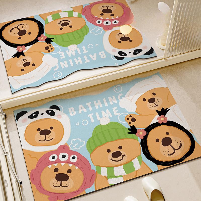Badezimmer-Fußmatten mit starker Wasseraufnahme und schnell trocknendem Diatomeenerde-Material, rutschfest, Cartoon-Toilette, Toilettentür, Anti-Sturz-Fußmatte