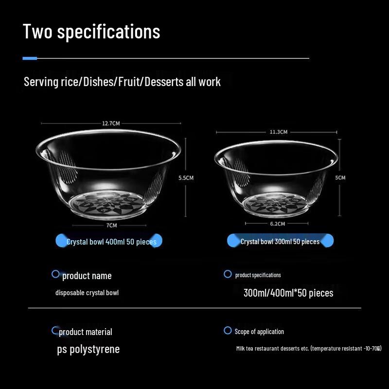 Fang Cao Di 400ML Disposable Thick Clear Plastic Bowls
