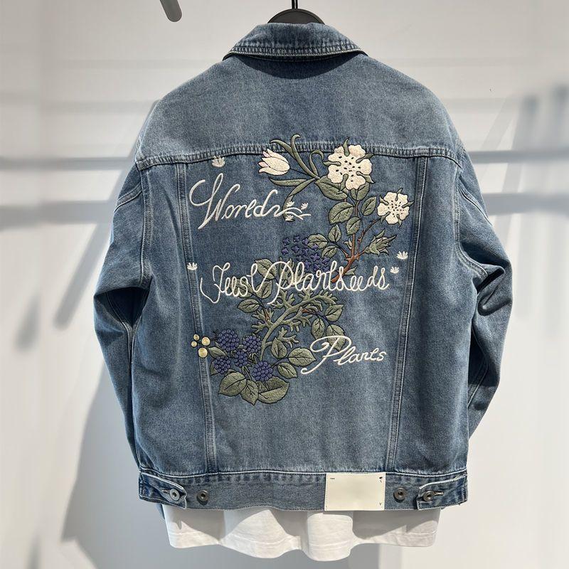 Men's autumn new denim jacket men's flower embroidered jacket men's embroidered denim jacket women