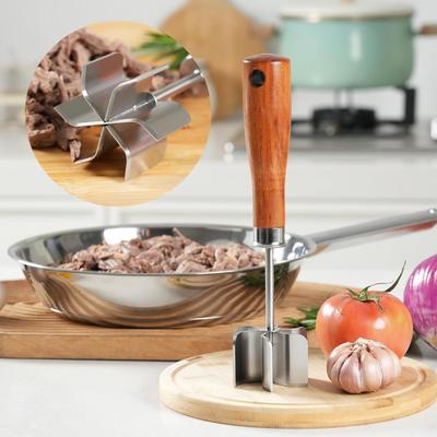 Hachoir à Viande Hachée Écraseur Alimentaire Avec Manche en Bois Écraseur Alimentaire Multifonctionnel Pour Cuisine Restauration Maison Viande Légumes Pomme de Terre