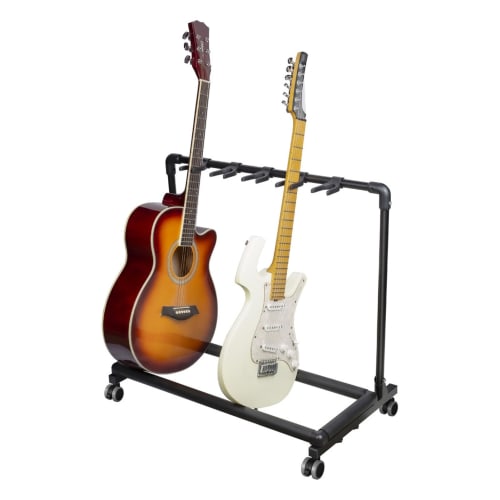 

Universal Movable Black Guitar Stand with Wheels, Metal Multi-Guitar Display Rack for Band, Stage, Bass, Acoustic, and Electric Guitars (FL-11W)