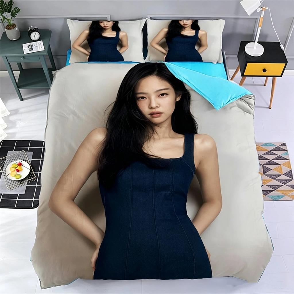 Set Biancheria da Letto per Fan Cantante Jennie Modello Copripiumino e Federa Set Biancheria da Letto di Lusso per Camera da Letto Modello Personalizzabile Dimensioni