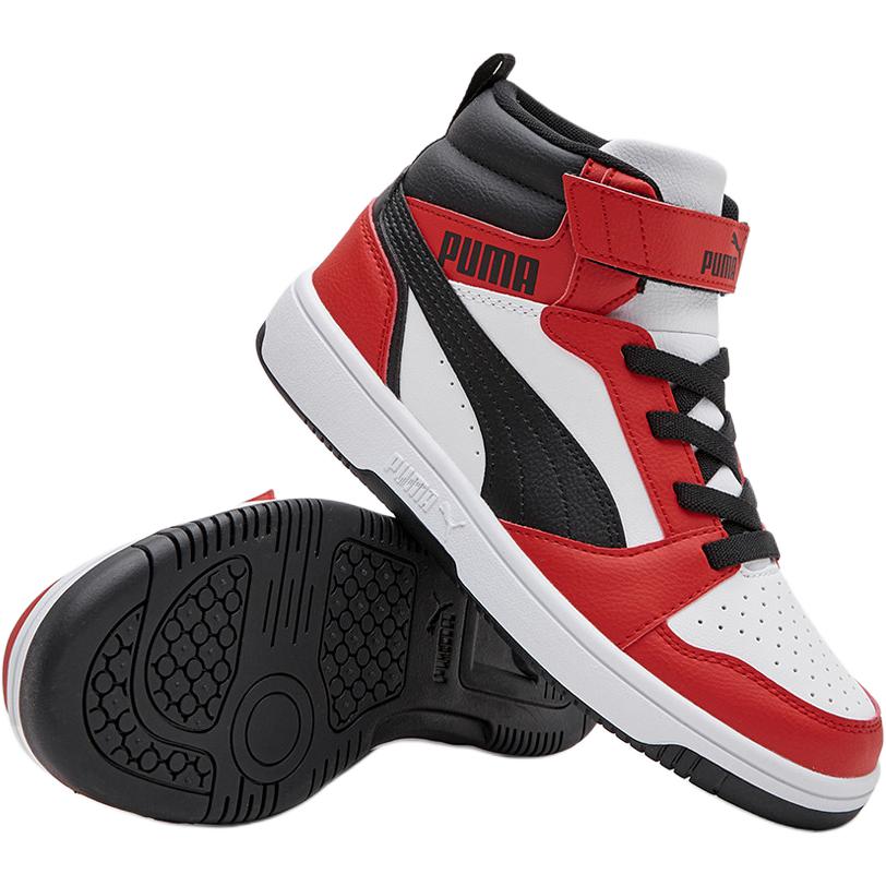 Puma Rebound V6 Mid Ac Jr Versatile Comfortable Mid-Top Kids Skate Shoes Kids Skate Shoes Red White Black 404317-02
