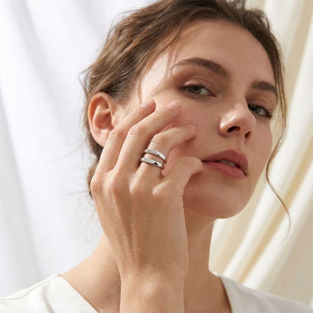 Smooth Line Double-layer Ring Resizable Opening Ring Minimalist Geometry Jewelry  Gifts