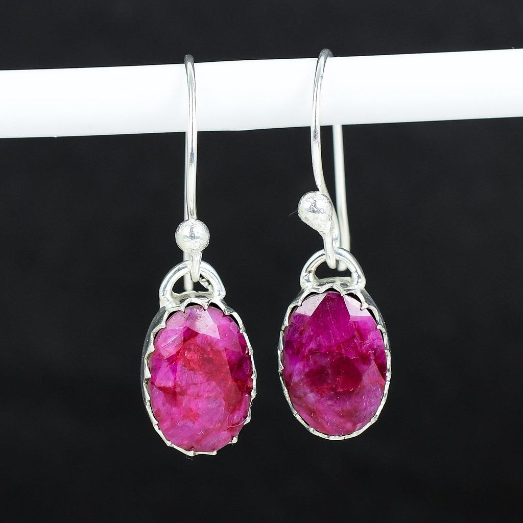 Cercei din argint 925 din piatră prețioasă rubin Kashmir, cercei cu bijuterii din argint Boho, cadouri pentru cadouri de Ziua Recunoștinței pentru ea