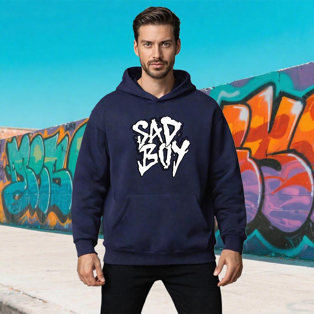 SAD BOY Letter Graphic Printing Autumn Winter Men's and Women's Sweatshirts Casual  Pullover Loose Outdoor Street Sports Hoodies