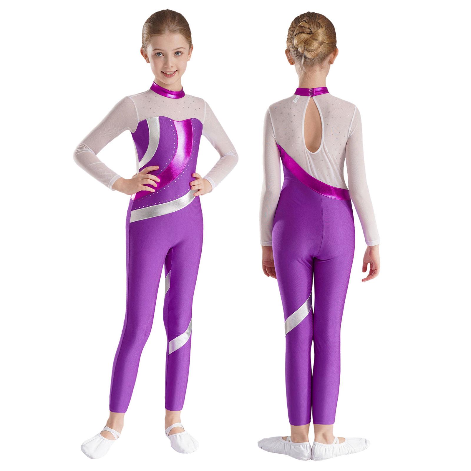 

Дівчата Балет Танцювальний Трико Комбінезон Повна довжина Боді для гімнастики Фігурне катання Спортивний спортивний одяг Комбінезон Виступ 11-12 Years