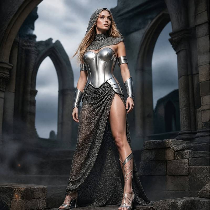 Mittelalterliches Fantasy-Kettenhemdkleid für Cosplay und Halloween-Kostüme