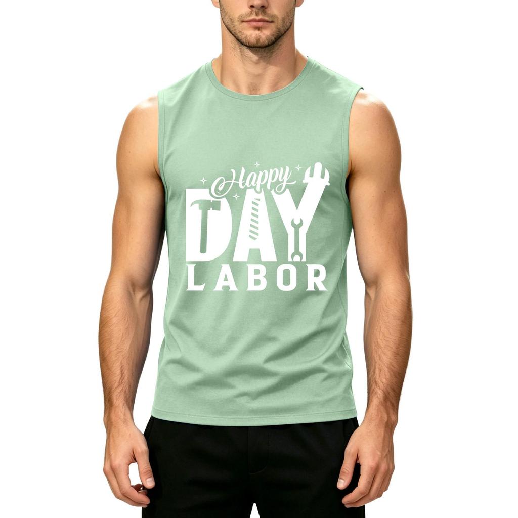Men's Sleeveless Casual Tank Top Labor Day Graphic Print Lightweight Soft Fabric Summer Shirt
