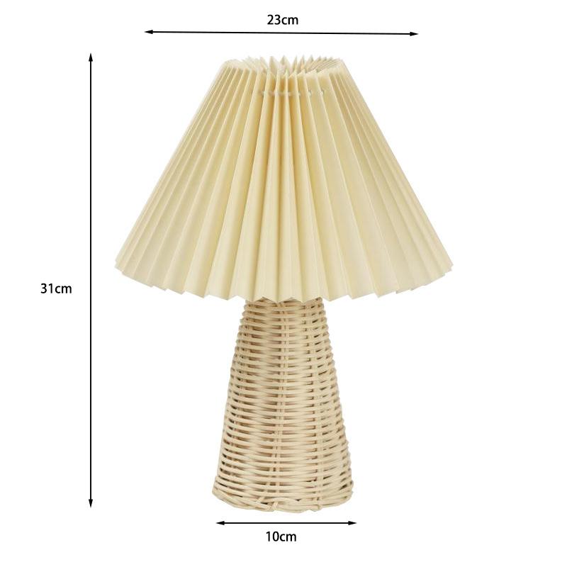 European Bedroom Table Lamp Bedside Nightstand Light Handmade Rattan Pleated Aesthetic Vintage Lamp Decorative Room Night Light