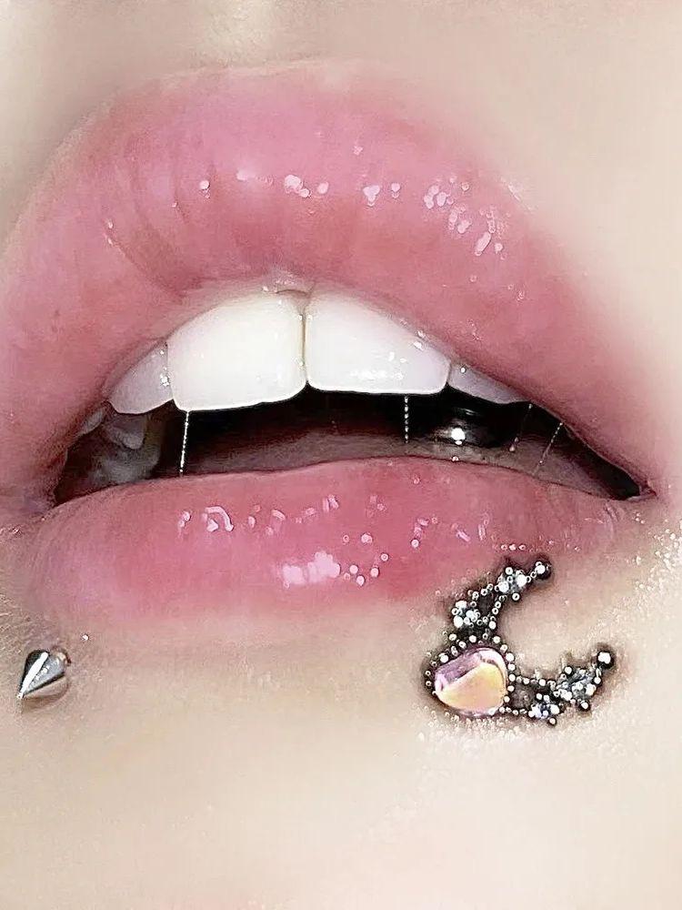 1pc Heart Moon Shape with Zircon Stainless Steel Lip Stud For Woman Girl Daily Party Earring Stud Cartilage Piercing Zircon