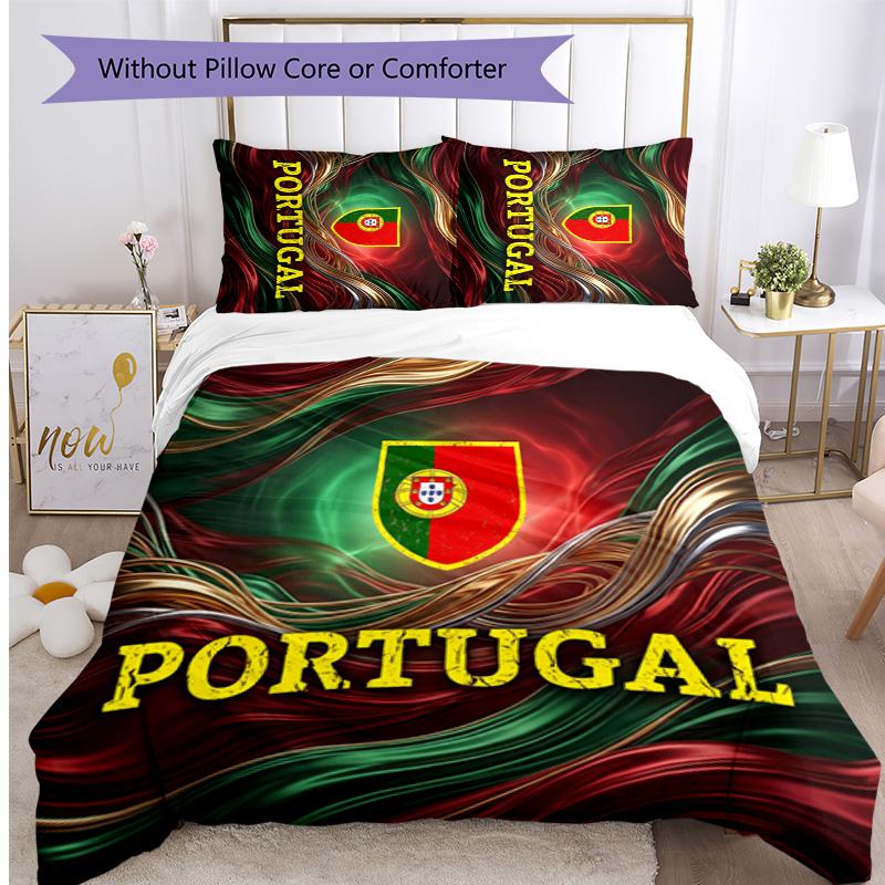 Set Biancheria da Letto Stampata Calcio Portogallo 3 Pezzi Set Copriletto Traspirante Accogliente come Regalo per la Casa Nuova o per le Feste