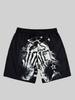 Men Gothic Angel Graffiti 3D Print Mesh Beach Shorts Elastic Drawstring Loose Straight Casual Summer Board Shorts
