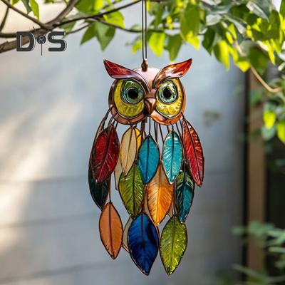 Pingente de Coruja Decoração Suspensa para Exterior Aparência Realista Instalação Simples Ornamento de Coruja Colorido Feito à Mão em Vitral