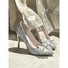 Silver Rhinestone Crystal Shoes Wedding Shoes Bridesmaid High Heels Stiletto Pointed Head Temperament Fairy Bow Single Shoes