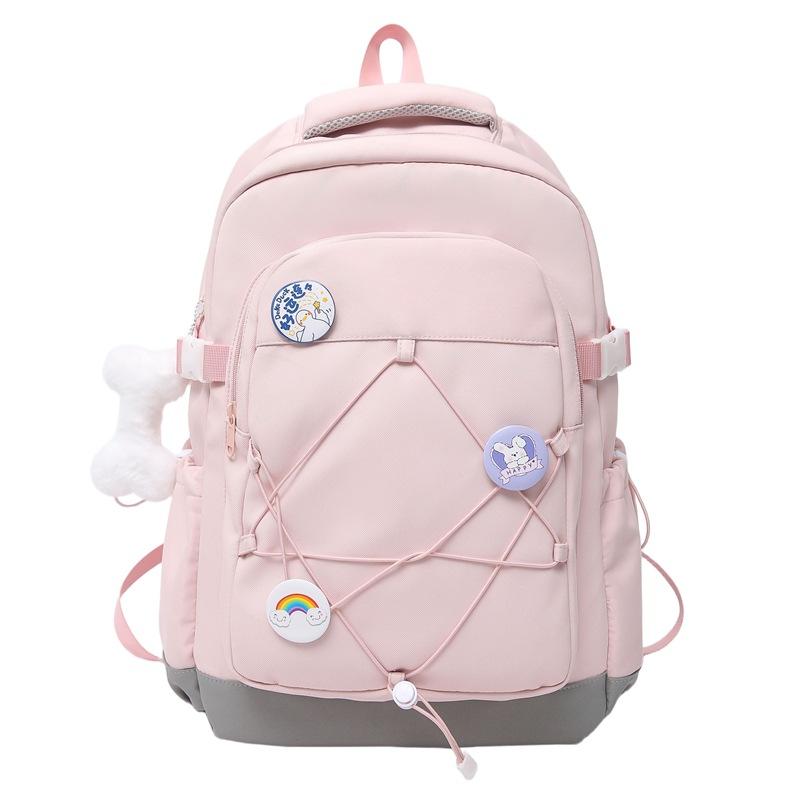 Drawstring Backpack Girl's Large Capacity Backpack Color Contrast Student Schoolbag Travel Bag