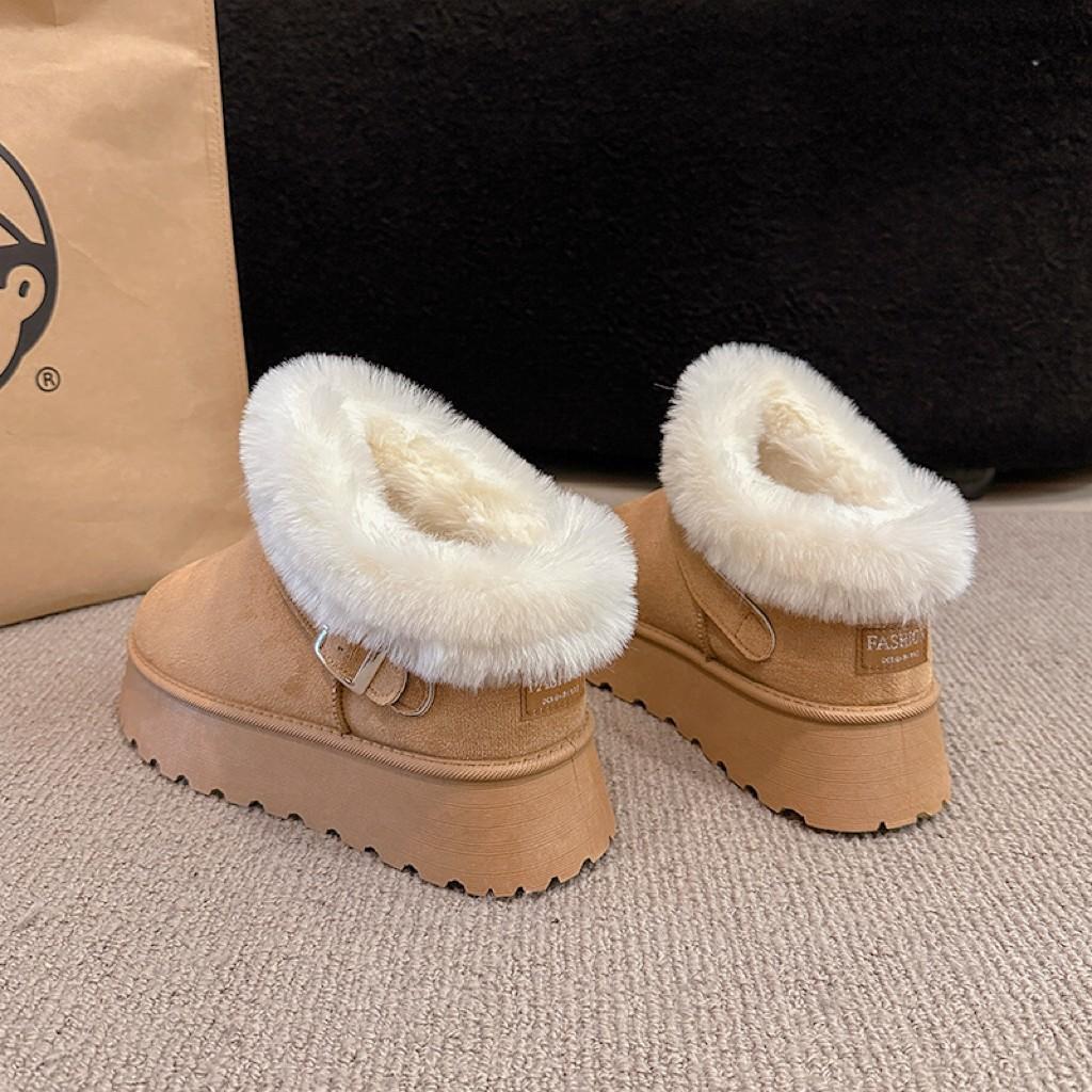 European and American thick-soled snow boots for women's winter large-size metal buckle with fleece surface and small cotton shoes.