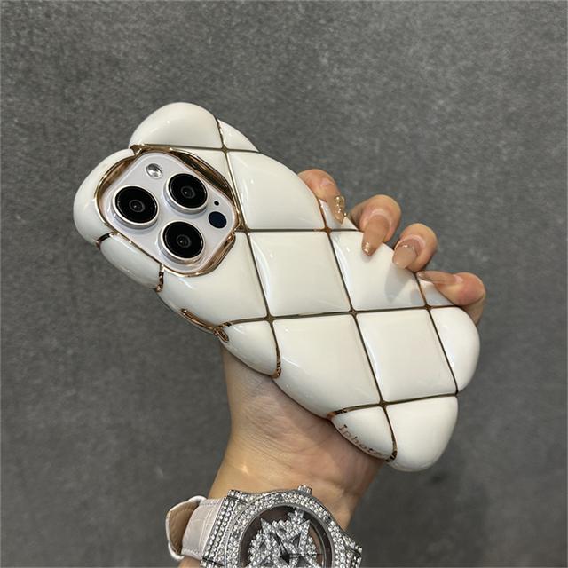 Luxury Plating 3D Diamond Lattice Pattern Soft Silicone Phone Case For iPhone 14Plus 11 12 13 15 Pro Max Shockproof Protection Cover