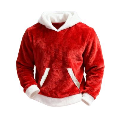 Men's Plush Hooded Colorblock Fall And Winter Warm Top Sweatshirt