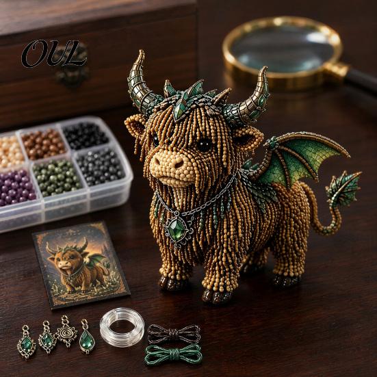 Progetto Artistico con Perline Mucca delle Highlands Kit, Artigianato Fai da Te Mitico Animale Decorativo 3D con Perline, per Adulti Adolescenti Kit Regalo Fatto a Mano Ornamento