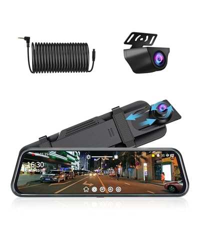 

Jansite Mirror-Style Dash Cam [Improved Glare Reflection] 10-inch 1080P Extendable Left Camera, Front and Rear Cameras, Ultra-Night Vision, 170° + 140