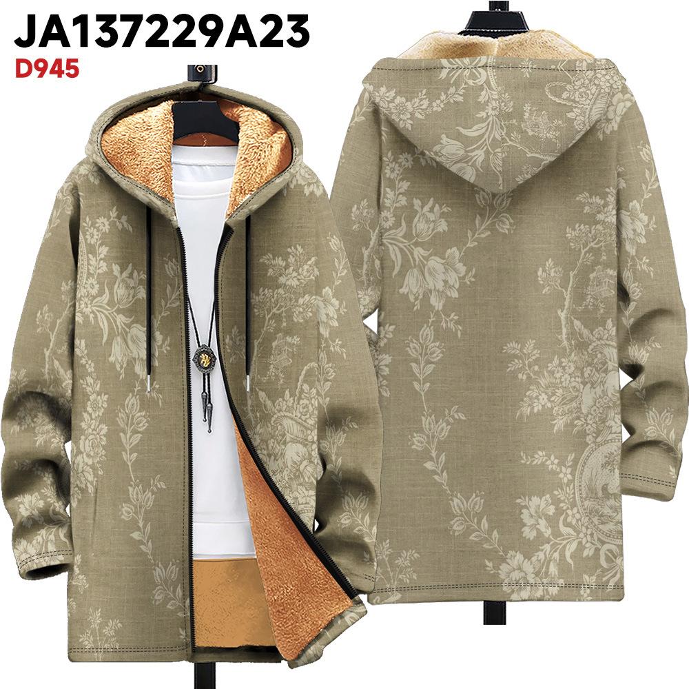 New jacket: multi-colored pattern elements, zipper hooded cardigan, thickened winter fleece padded clothes, yellow lining, trendy cotton clothes