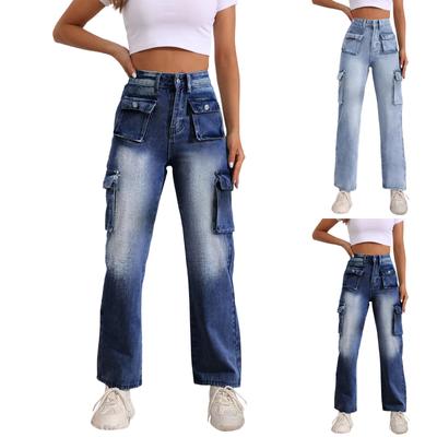 Modische Baggy-Cargo-Jeans mit mehreren Taschen für Mädchen