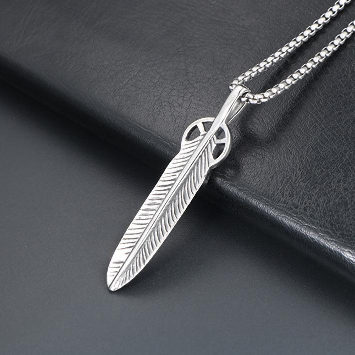 Bijoux en Acier Titane Japonais, Collier Plume Harajuku, Collier Pendentif Personnalisé, Accessoires Chaîne Pull.
