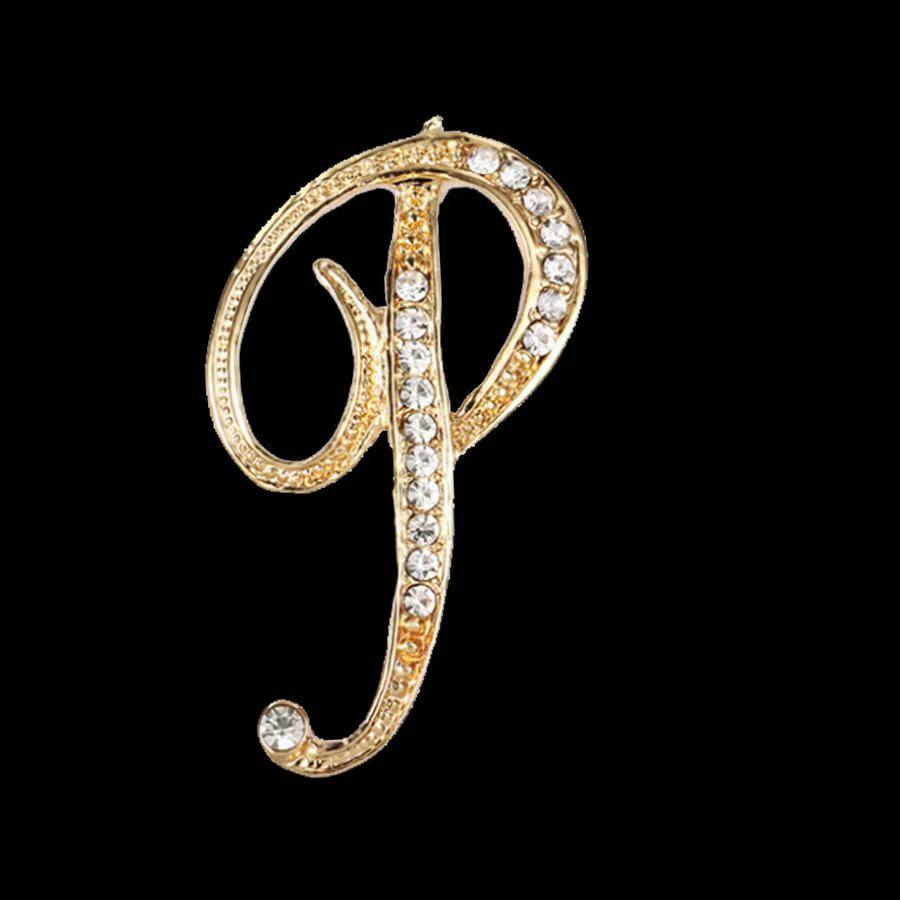 Minimalist Rhinestone Alphabet Brooch: Elegant Geometric Pin for Sweaters or Coats