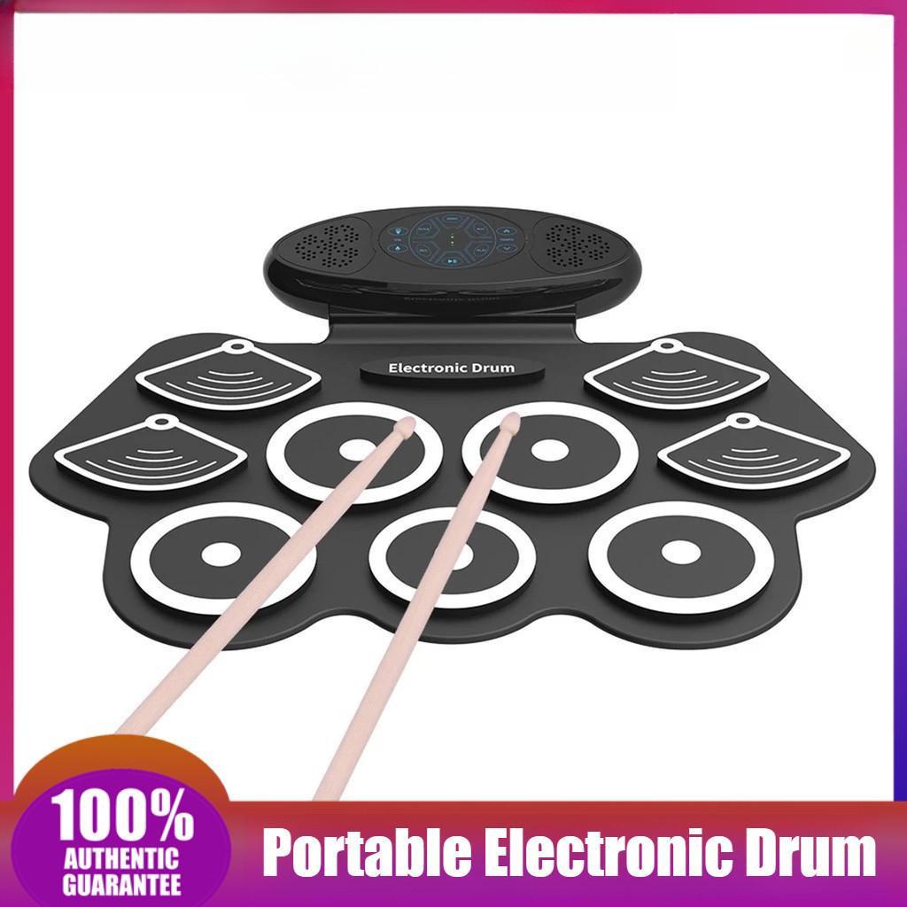 Portable 9 Pads Electronic Drum Set Roll Up Silicone Practice Drum Pad Rechargeable Multifunction Tabletop Drum