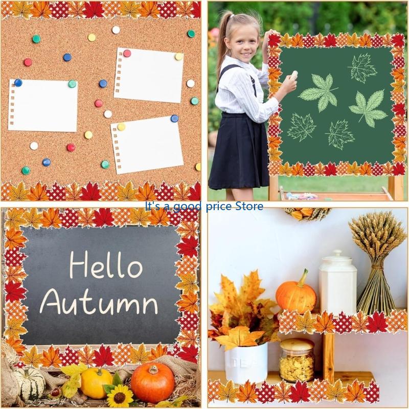 Bulletin Board Border 32.8ft Thanksgiving Leaf Border Trim Wall Sticker for Classroom Whiteboards Chalkboard Decoration