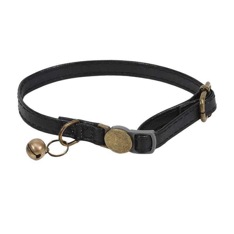 Vintage Cat Collar Breakaway Personalized Adjustable Leather Pet Collar with Bells and Quick Release Buckle