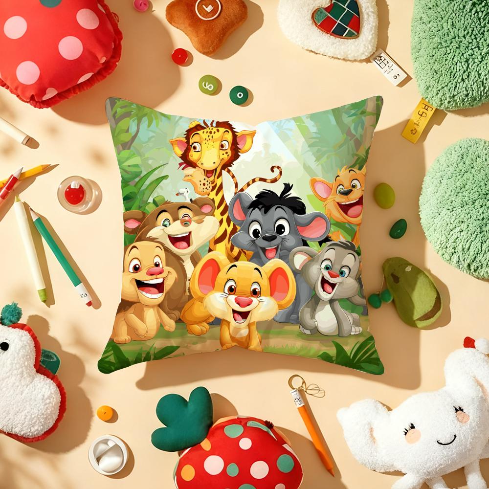 Cute Cartoon Zoo Animal Cushion Cover Plush Fabric Soft DoubleSided Printed Sofa Warm Winter Home Gift Pillow Cover