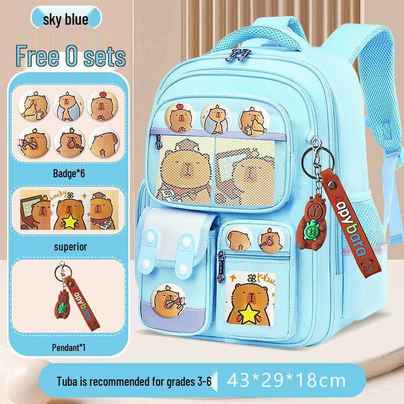 Schultasche mit großer Kapazität und Rückenstütze für Jungen im Alter von 3-6 Jahren, Capybara-Design, 1. Klasse