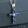Blue Accent Cross Pendant Necklace with Central Sparkle Religious Inspired Jewelry