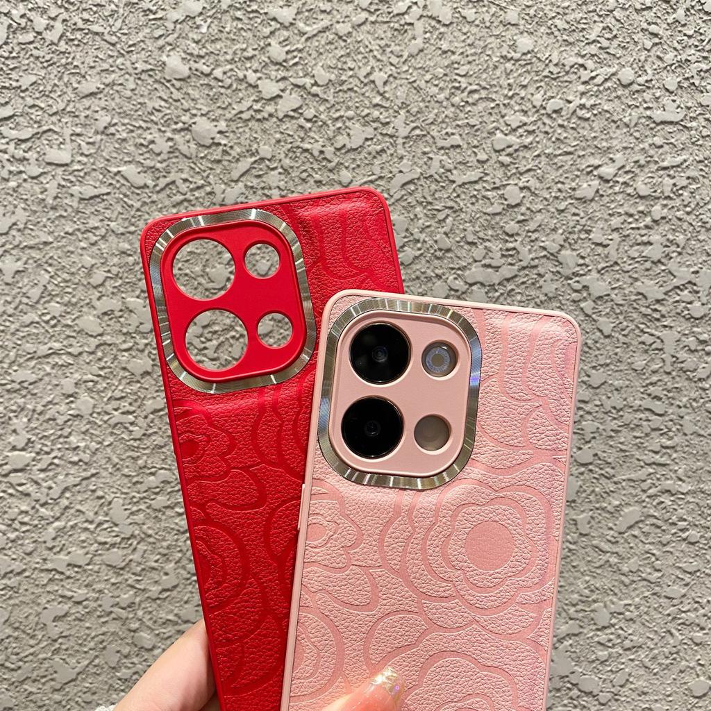 OPPOReno13pro Mobile Phone Case Camellia Flowers Suitable for FindX8U Metal Ring Leather Pattern Reno12 Protective Case
