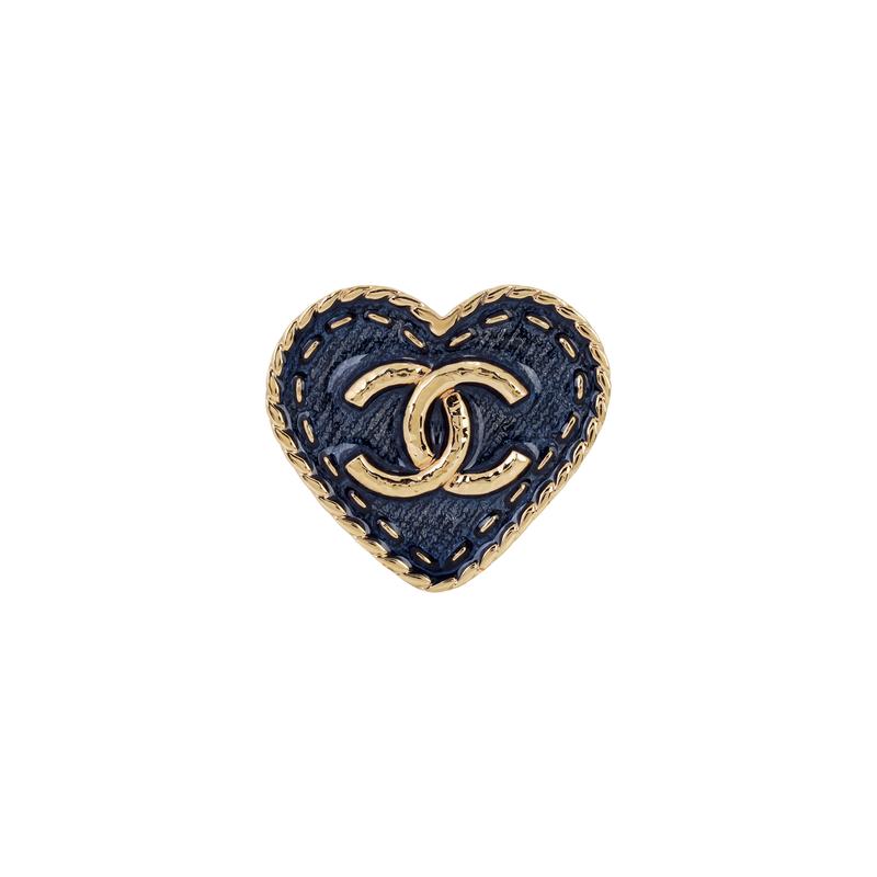 CHANEL 24P blue denim love enamel ear clip large size