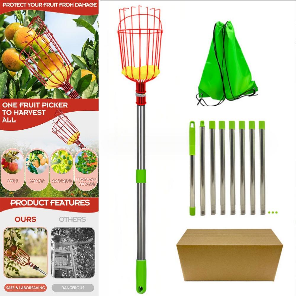 Fruit Picker Pole Tool2.4M3.2M4.0MStainless Steel Extension Pole with Fruit Grabber Basket,Lightweight Fruit Picking Equipment for Getting Apple,13 Ft