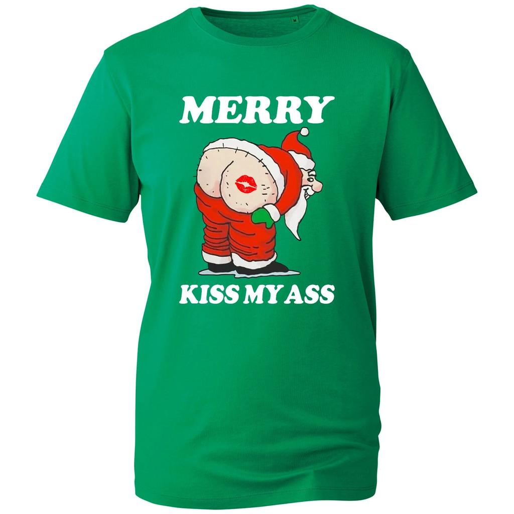 Merry Kiss My ASS Naughty T-Shirt, X-Mas Gift Festive Events Naughty Unisex Tee