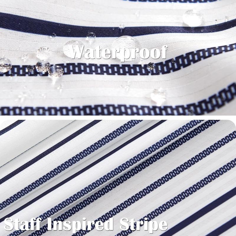 Marineblaue und weiße Duschvorhang für Badezimmer Modernes Bauernhaus Gestreift Wasserdichtes Stoff-Duschvorhang-Set mit 12 Haken