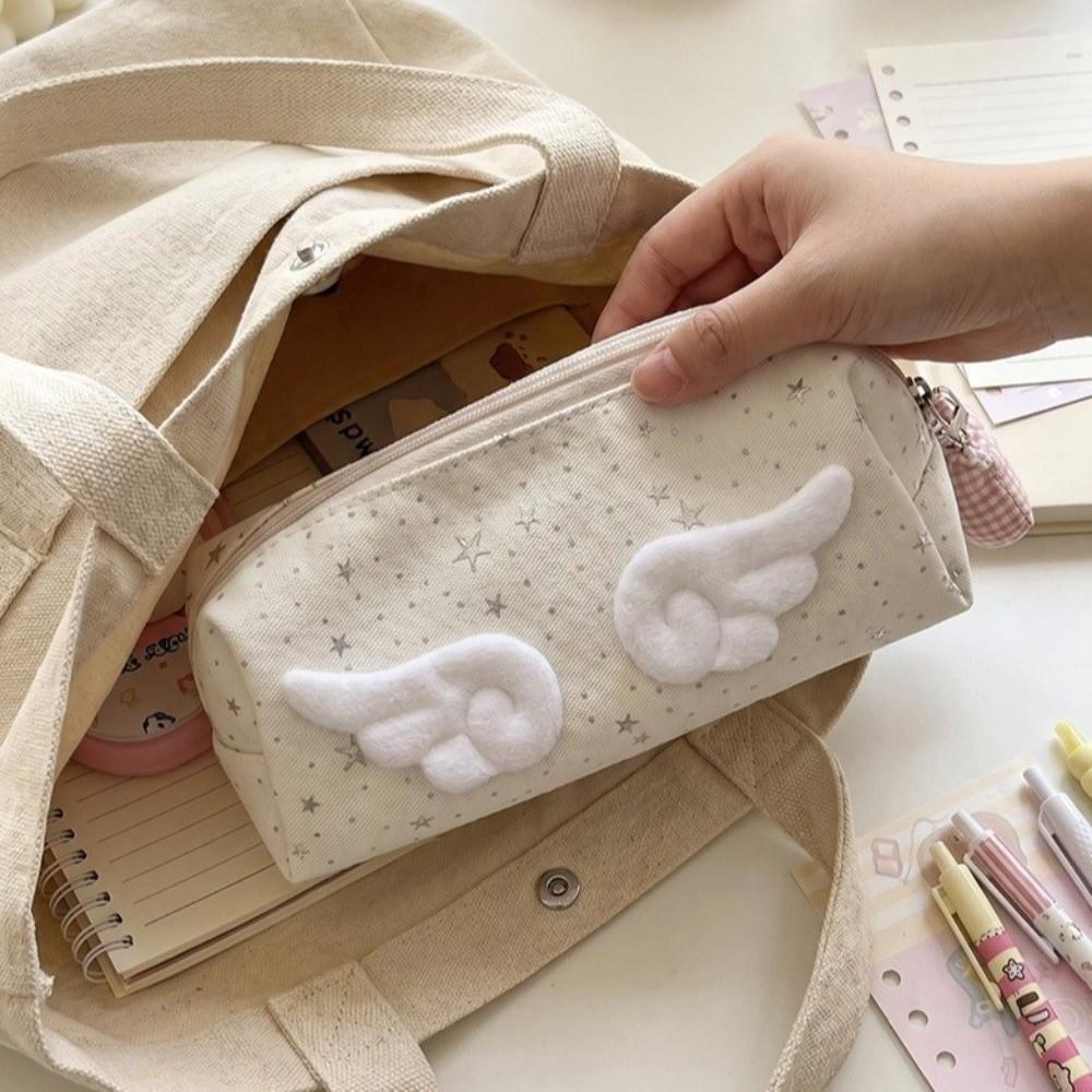 With Wings Decor Pen Bag Star Print Pencil Pouch Stationery Organizer  School Supplies