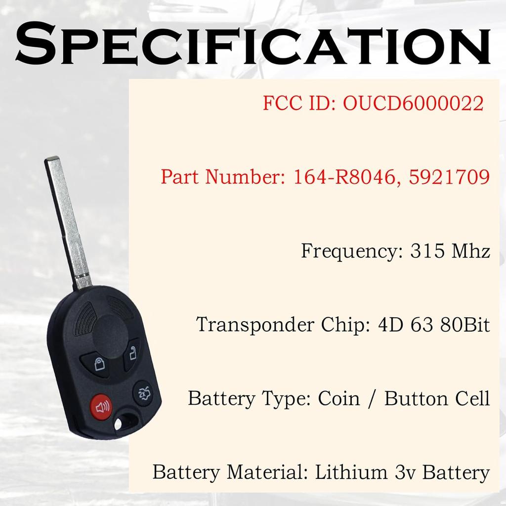 Keyless Entry Remote Control Head Key Fob Replacement Fits for Ford Focus 2012 2013 2014 2015 2016 2017 2018 C-MAX Escape Fiesta 2015-2018 Transit
